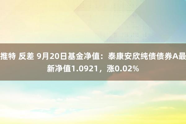 推特 反差 9月20日基金净值：泰康安欣纯债债券A最新净值1.0921，涨0.02%