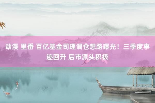 动漫 里番 百亿基金司理调仓想路曝光！三季度事迹回升 后市派头积极