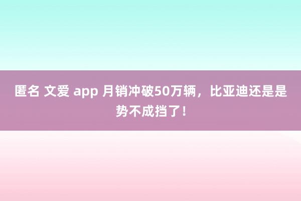 匿名 文爱 app 月销冲破50万辆，比亚迪还是是势不成挡了！