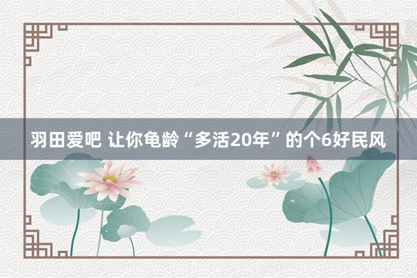 羽田爱吧 让你龟龄“多活20年”的个6好民风