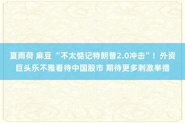 夏雨荷 麻豆 “不太惦记特朗普2.0冲击”！外资巨头乐不雅看待中国股市 期待更多刺激举措