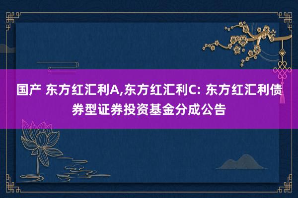 国产 东方红汇利A，东方红汇利C: 东方红汇利债券型证券投资基金分成公告