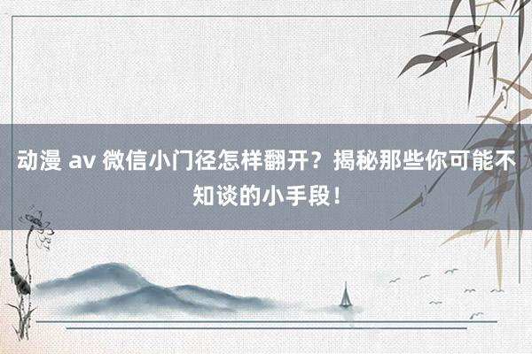 动漫 av 微信小门径怎样翻开？揭秘那些你可能不知谈的小手段！