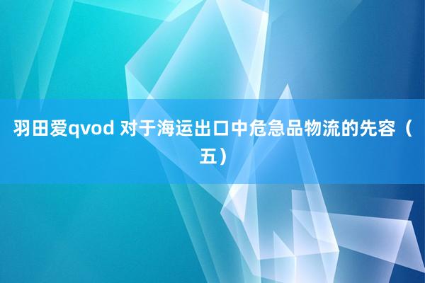 羽田爱qvod 对于海运出口中危急品物流的先容（五）